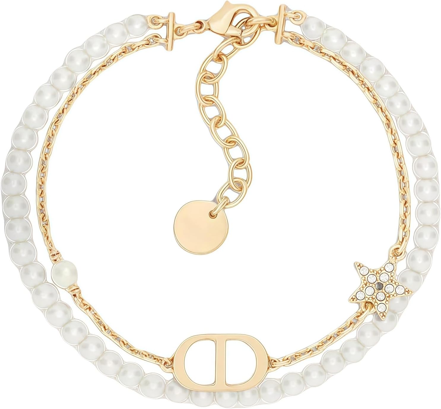 18K gold plated Copper CZ zirconia, initial letter bright gold chain designer jewelry bracelet, double-layered star-shaped and letter decorated bracelet, luxurious style, suitable for women to wear