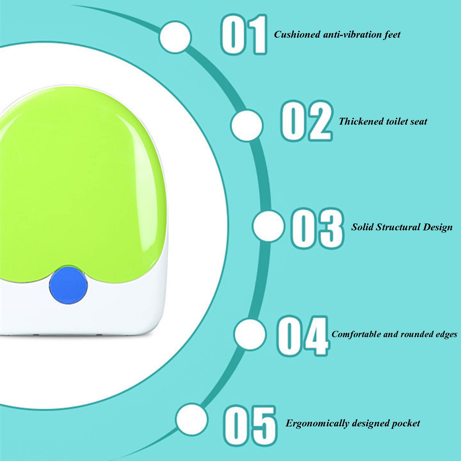 Sedile WC con sedile a chiusura silenziosa e allevia i punti di(Green,VShape)