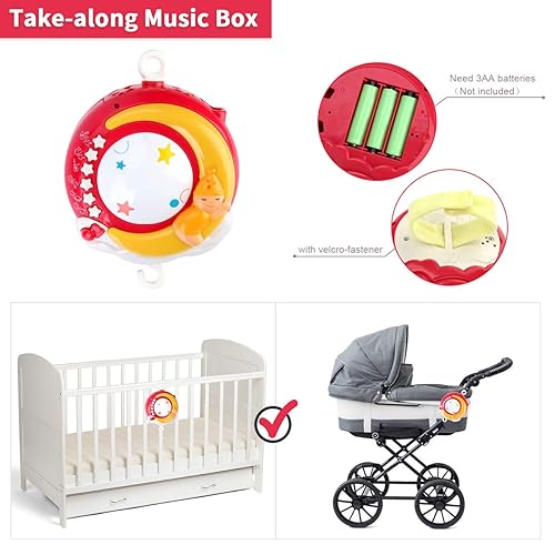 Miniatura 3 de Mini Tudou Juguetes musicales para cuna móvil para bebés con proyector y luz, función de temporizador, cuna móvil con control remoto con caja de