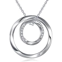 Circle Necklaces S925 Sterling Silver Double Circle Necklace for Women Pendant Jewelry Gift for Mothers Day Her