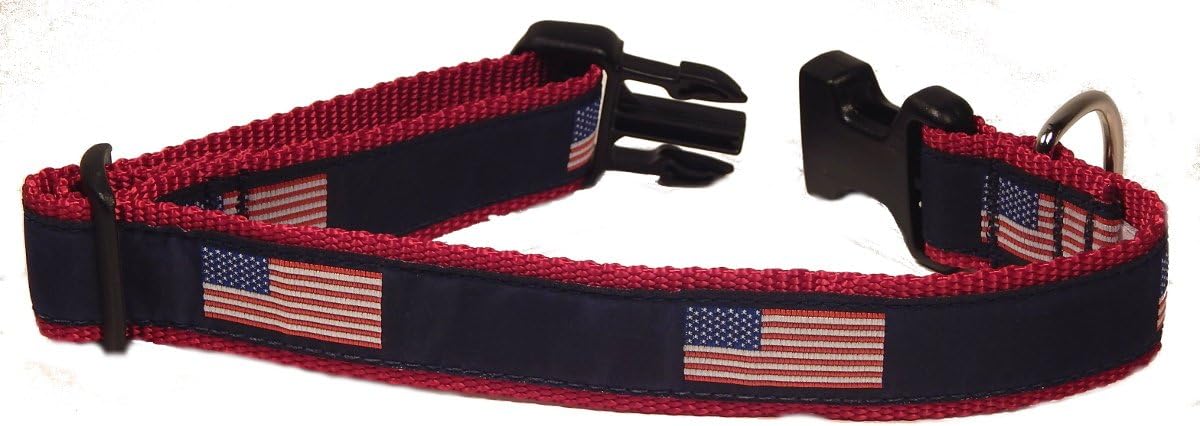 Preston Ribbons Dog Collar, American Flag, Medium and Large Dogs, 1 1/4 Inch Width (Medium, 1 1/4 Inch Width)