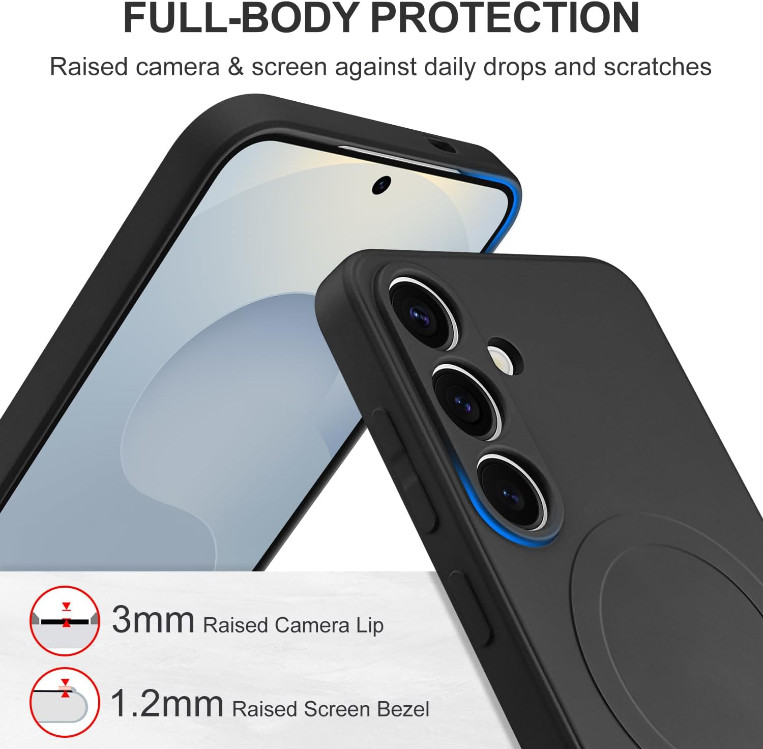 Magnetic Case for Samsung Galaxy S25 with Detachable Card Holder [Compatible with MagSafe] Soft Liquid Silicone Slim Galaxy S25 Wallet Case Black