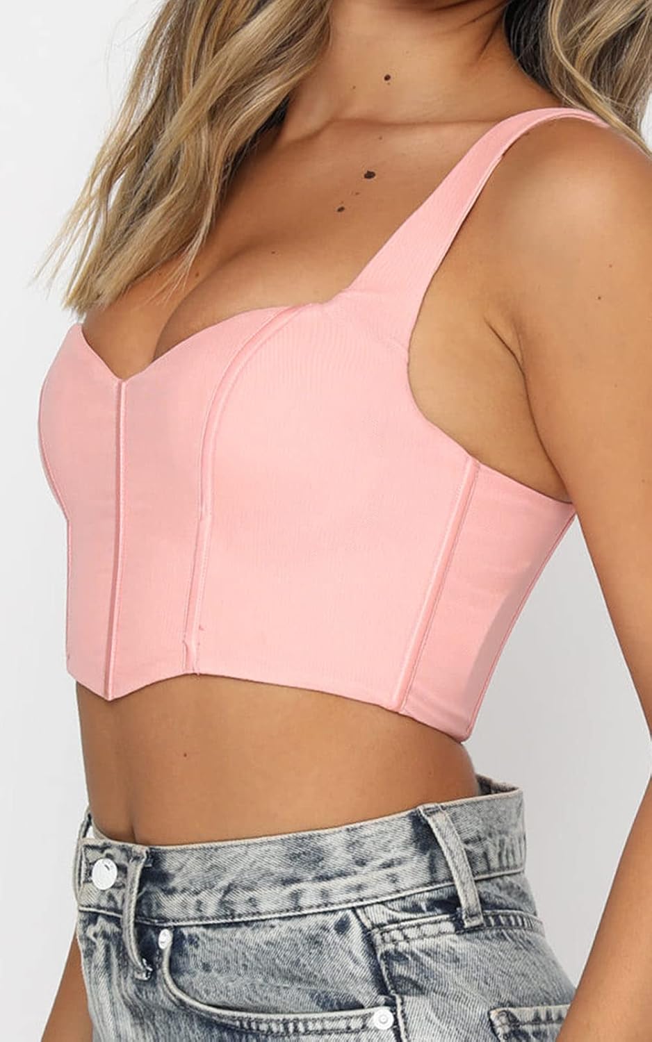 Women Y2k Corsets Square V Neck Double Lined Crop Tank Top Sexy Dance Tops - Image 2