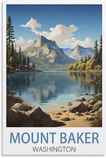 CXHNOGX Mount Baker Washington Vintage Travel Posters Landscape Wall Art Picture Print Canvas Art Poster Modern Family Bedroom Decor Posters 08x12inch(20x30cm), Unframe-style