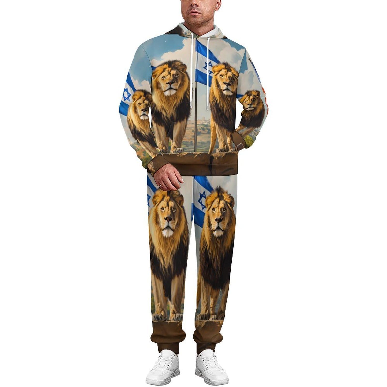 Conjunto de sudadera para hombre con la bandera de Israel de los Leones de Estados Unidos, conjunto de sudadera de 2 piezas para descansar, casual, sudadera cómoda con capucha
