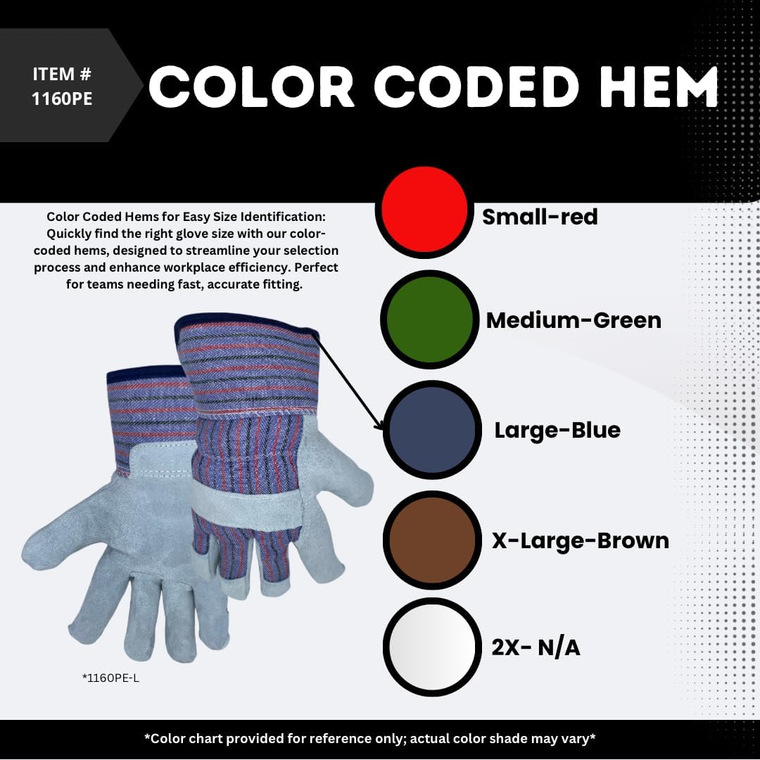 Seattle Glove 1160 Regular Grade Leather Work Gloves, Lined Palm, 2.5" Rubberized Safety Cuff (12 Pair)