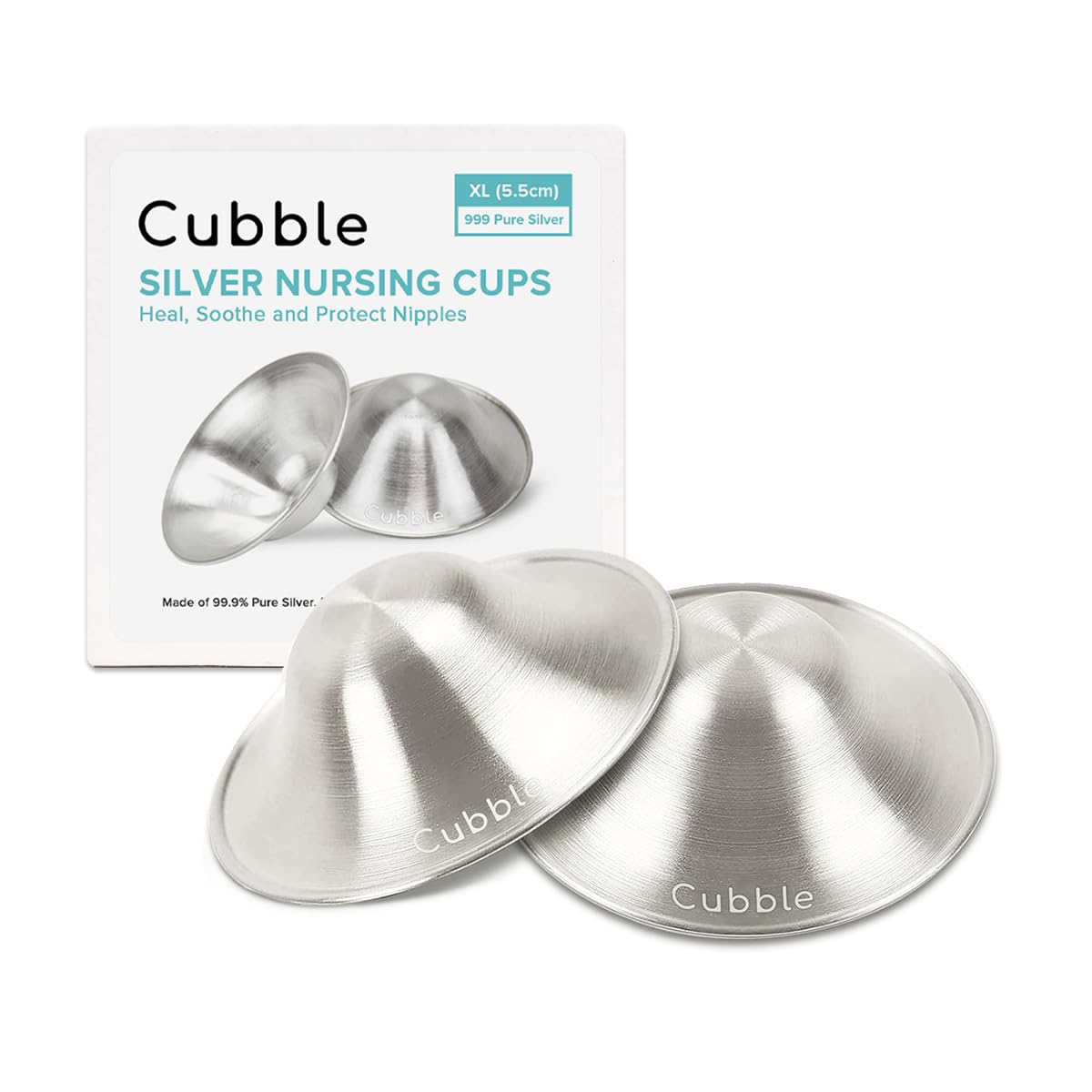 999 Silver Nursing Cups, Nipple Covers to Soothe Nipples for Breastfeeding Moms, Original Natural Silver Nipple Shield (XL (5.5cm))