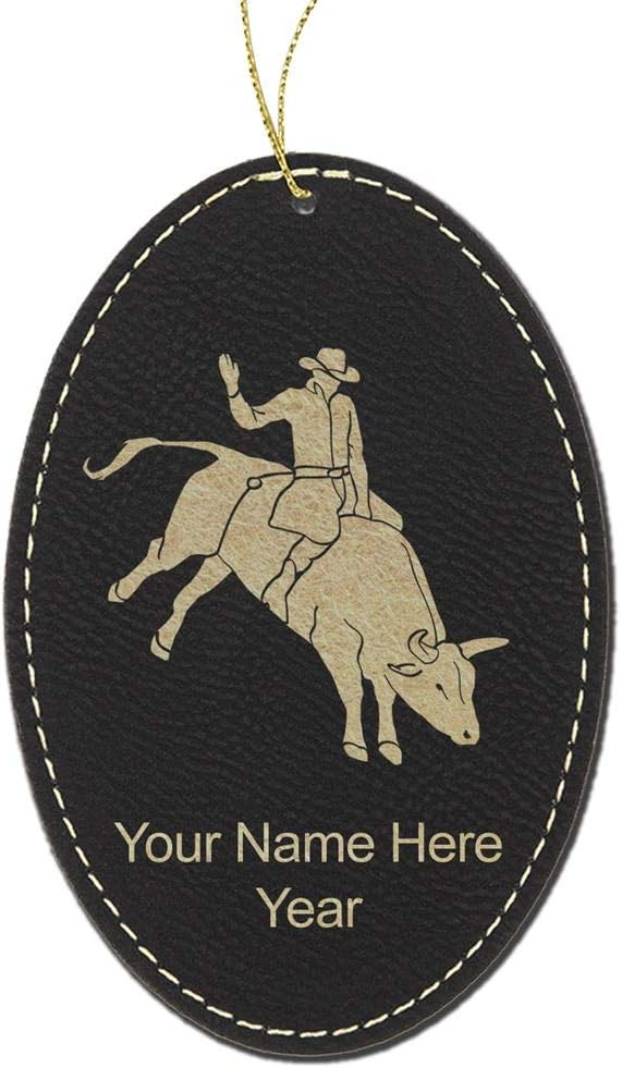 LaserGram Personalized Christmas Ornament, Bull Rider Cowboy, Faux Leather, Custom Laser Engraved Gift Idea (Oval Shape, Rustic)