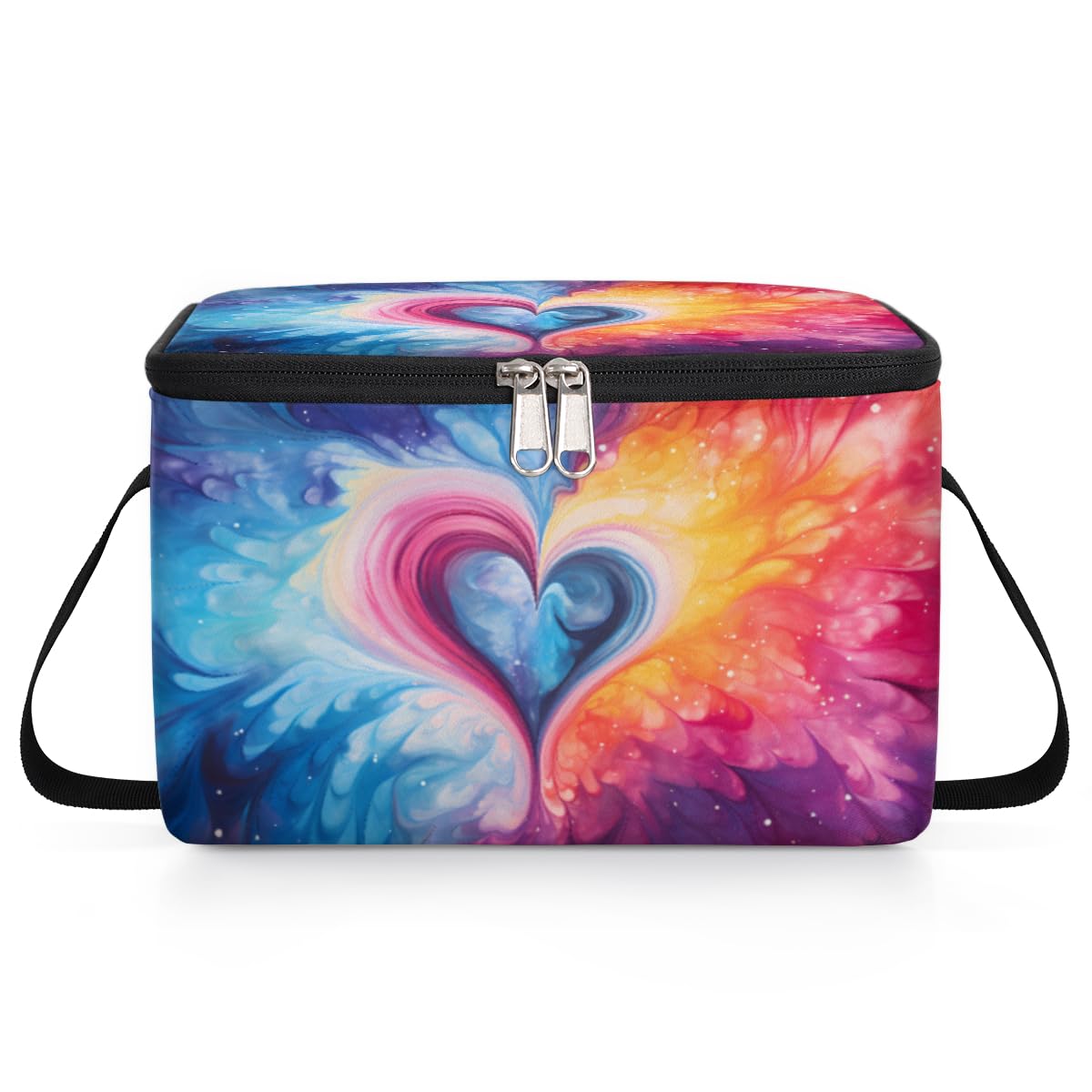 GzLeyigou Abstract Heart Texture Lunch Bags for Women Men 9 Cans, Hot & Cold Food Delivery Bag Insulated Grocery Bag Insulated Lunch Box Pinks Blue Heart Cooler Bag for Office Work Picnic Beach