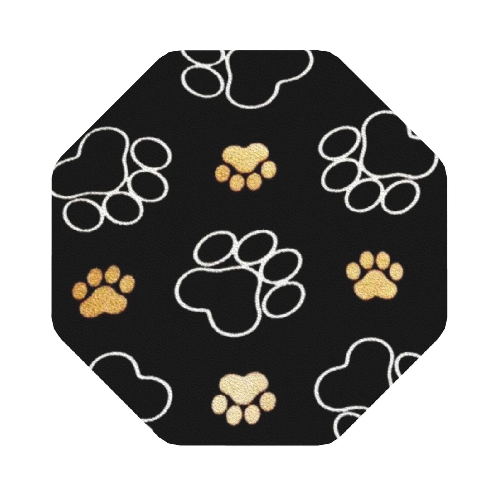 Dog Paw Prints PU Leather Coasters Set of 6 Octagon Drink Coasters