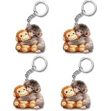 Punch Hugging Monkey Keychain, 2d Cute Monkey Hanging Keychain, Acrylic Key Chain Cute, for Animal Lovers, 4pcs A