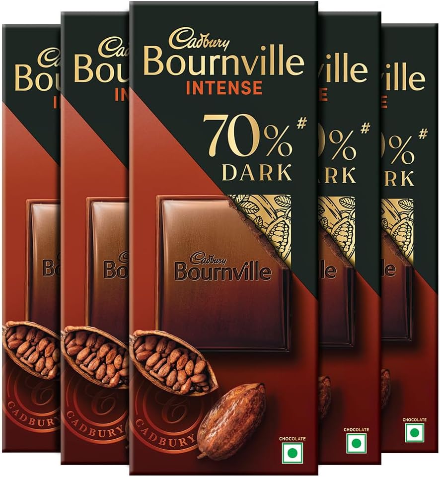 Cadbury Bournville Rich Cocoa 70% Dark Chocolate Bar, 75 Gm (Pack Of 5)