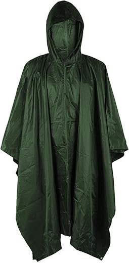 HACER Camping Poncho Raincoat Hooded Water Resistant Rain Jacket with Sleeves for Women Men Rainy Season Travel - Green