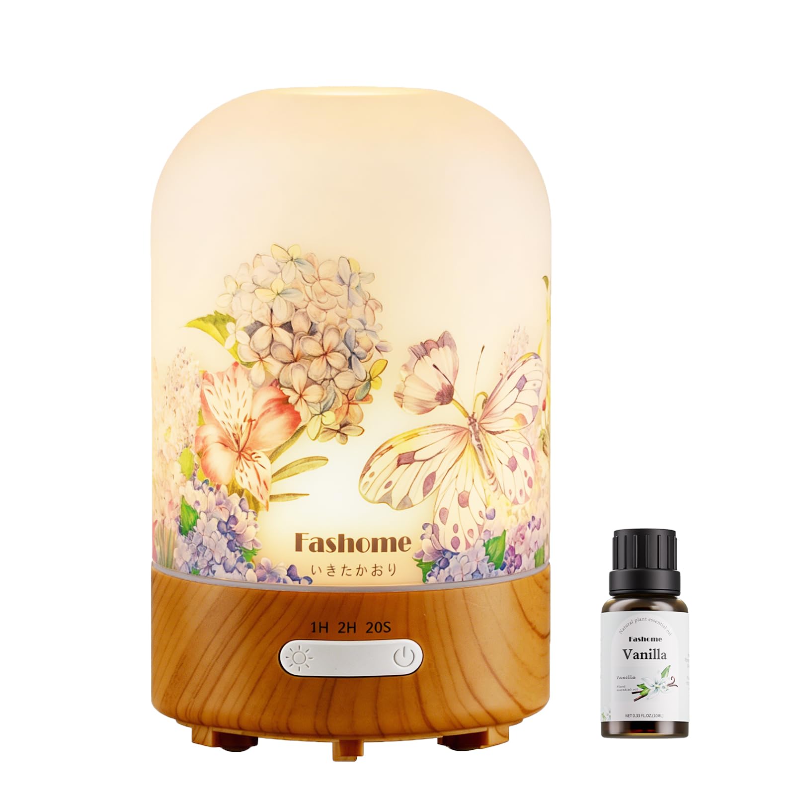 Fashome 100ml handgemachte Glas Ultraschall ätherisches Öl Diffusor – Aromatherapie Diffusor mit intermittierendem Timer, 2-Lichtmodus für Wohnkultur