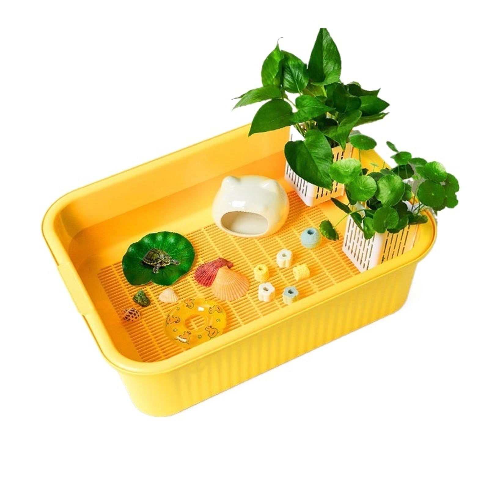 Siedlisko terrarium Zbiornik do karmienia żółwi dwuwarstwowa separacja zielona architektura krajobrazu Terrarium akwariowe(Yellow)