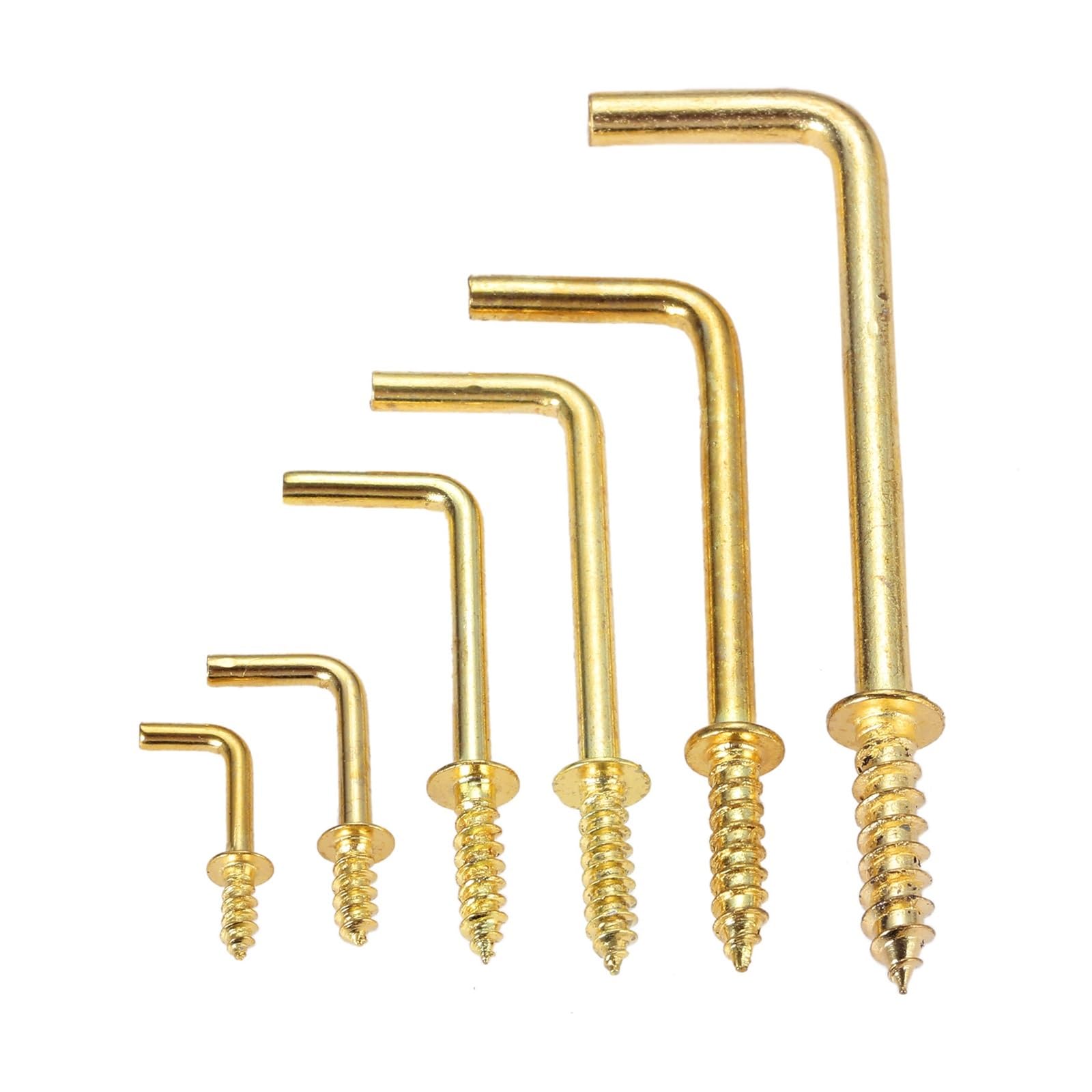Ganci a vite Vite piegata quadrata lunga, 20 pezzi Ganci for tazza for comò a forma di L Viti ad angolo retto Gancio stile 7 Telaio in lega giallo oro Occhi di pecora Ferro appeso 7mm-70mm(70x21x4.2mm