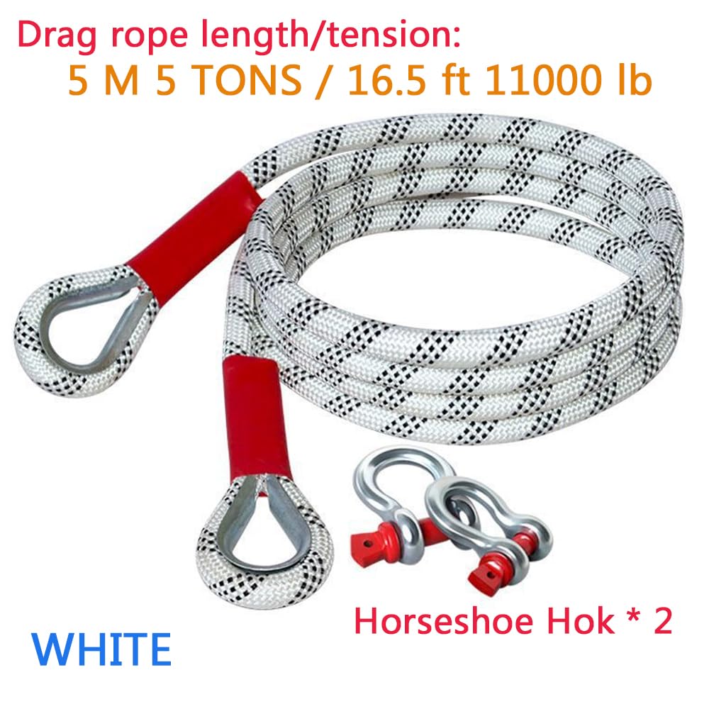 Corda di traino per recupero cinetico Cinghie di traino da 1" x 16 piedi per impieghi gravosi (11.000 libbre) con 2 grilli ad anello, fune in nylon per camioncino 4WD SUV ATV UTV (5m5t)