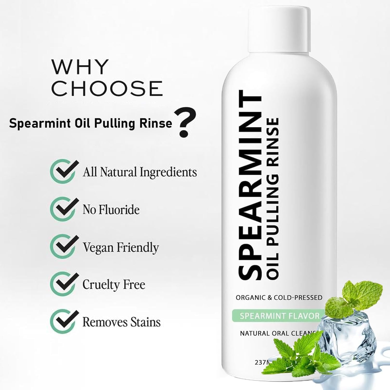 Spearmint Oil Pulling Rinse, Cold-Pressed Coconut Oil for Whitening Teeth Mouthwash, 237ML/8 FL.OZ Powerful Organic Peppermint Oil Maintain Gum Health & Oral Cleaner & Freshness Breath, Mint (1) - Image 2