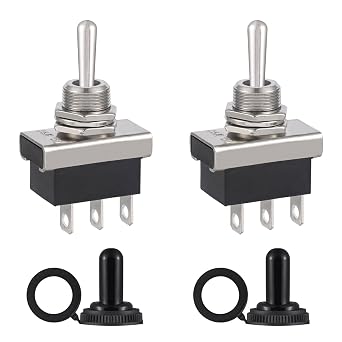 VEXUNGA KN3D-103 Toggle Switch 12V 25A On Off On SPDT Switch 12 Volt 3 Pin 3 Position Toggle Switches with Waterproof Cover for Auto Car Pack of 2pcs