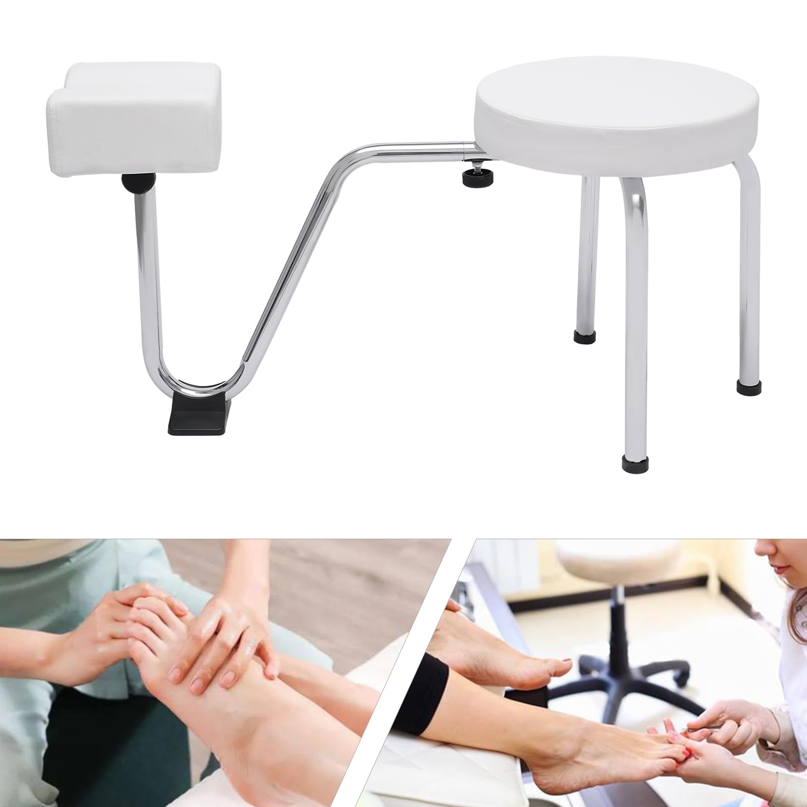 MINRS Silla para el cuidado de los pies, 2 en 1, taburete de pedicura, taburete para tatuaje, reposapiés ajustable, almohadilla de PVC para pedicura, soporte para uñas Tech, spa, belleza, salón,