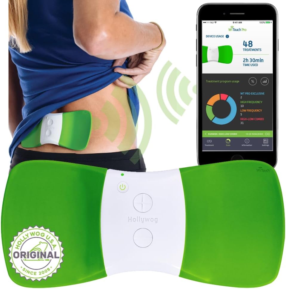 Hollywog WiTouch Pro TENS Machine for Back Pain Relief, Includes 3 Pair of Reusable Gel Pads