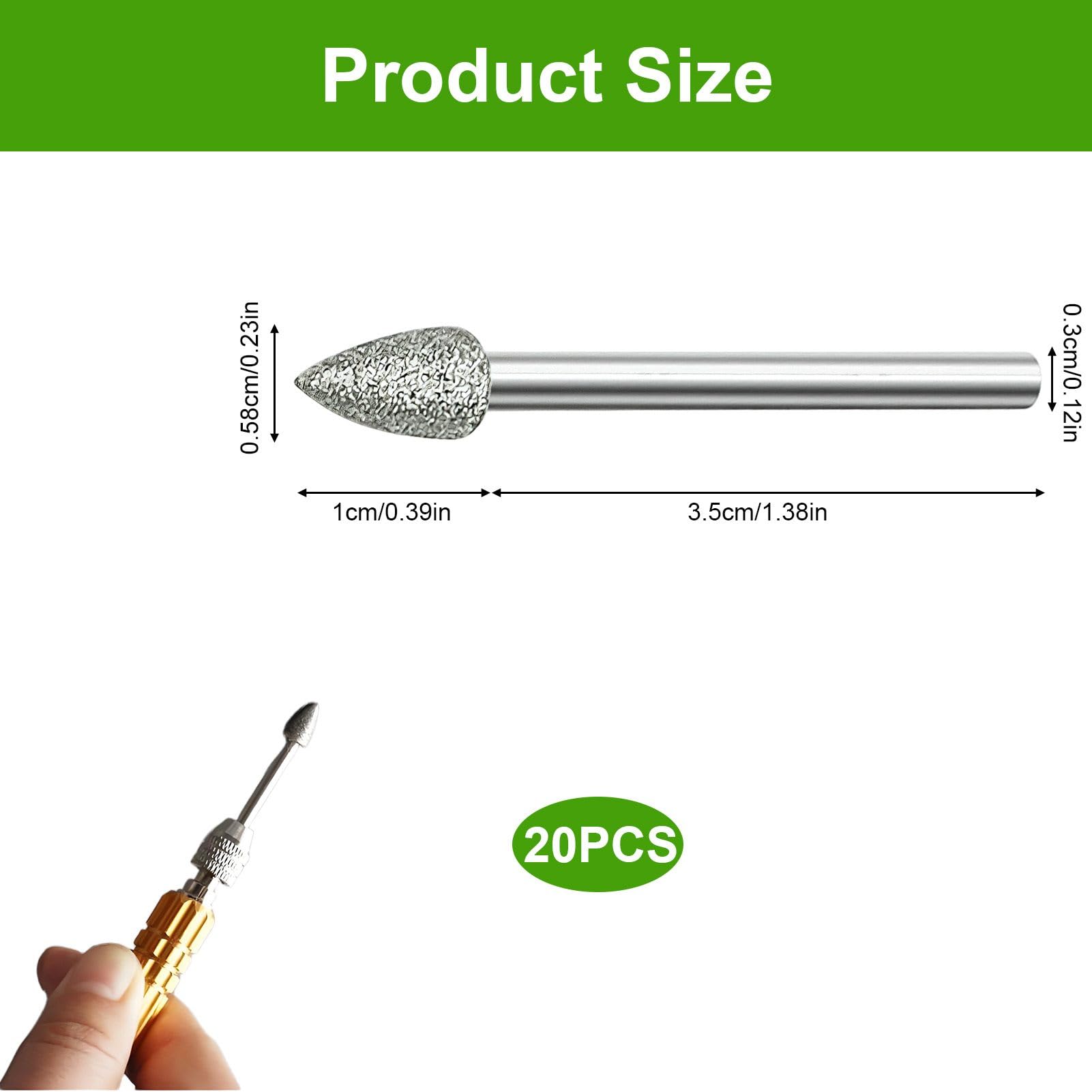 Set di 20 frese diamantate per utensili rotanti Dremel, accessori per pietra, vetro, ceramica, levigatura, lucidatura