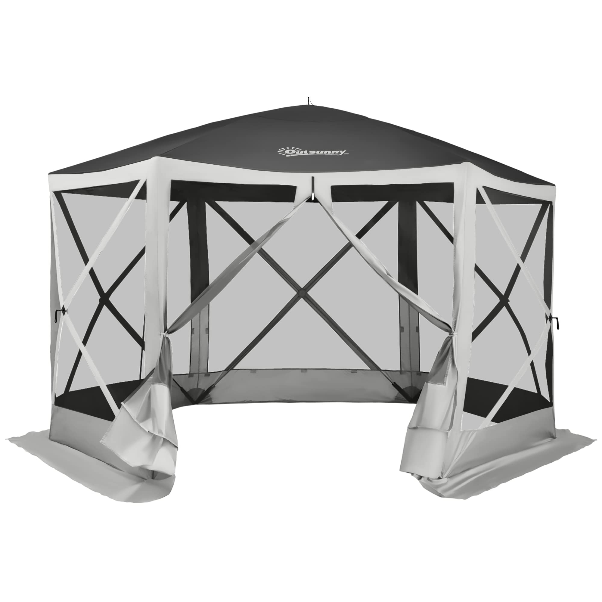 Outsunny 12' x 12' Hexagon Automatic Pop Up Screen Tents Camping Shelter Picnic Canopy Outdoor Sun Shade w/Mesh Sidewalls and Carry Bag Grey image 7