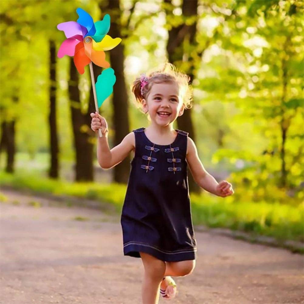 POFET Girandola dell'arcobaleno, giocattoli del bambino del mulino a vento ornamenti del giardino dell'iarda del prato inglese Spinner variopinto del vento del bastone di legno all'aperto