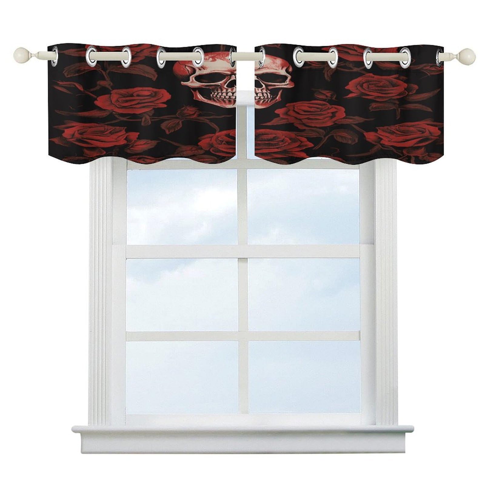 Cortinas opacas con diseño de calavera de 52 x 18.1 pulgadas para ventanas cortas de baño