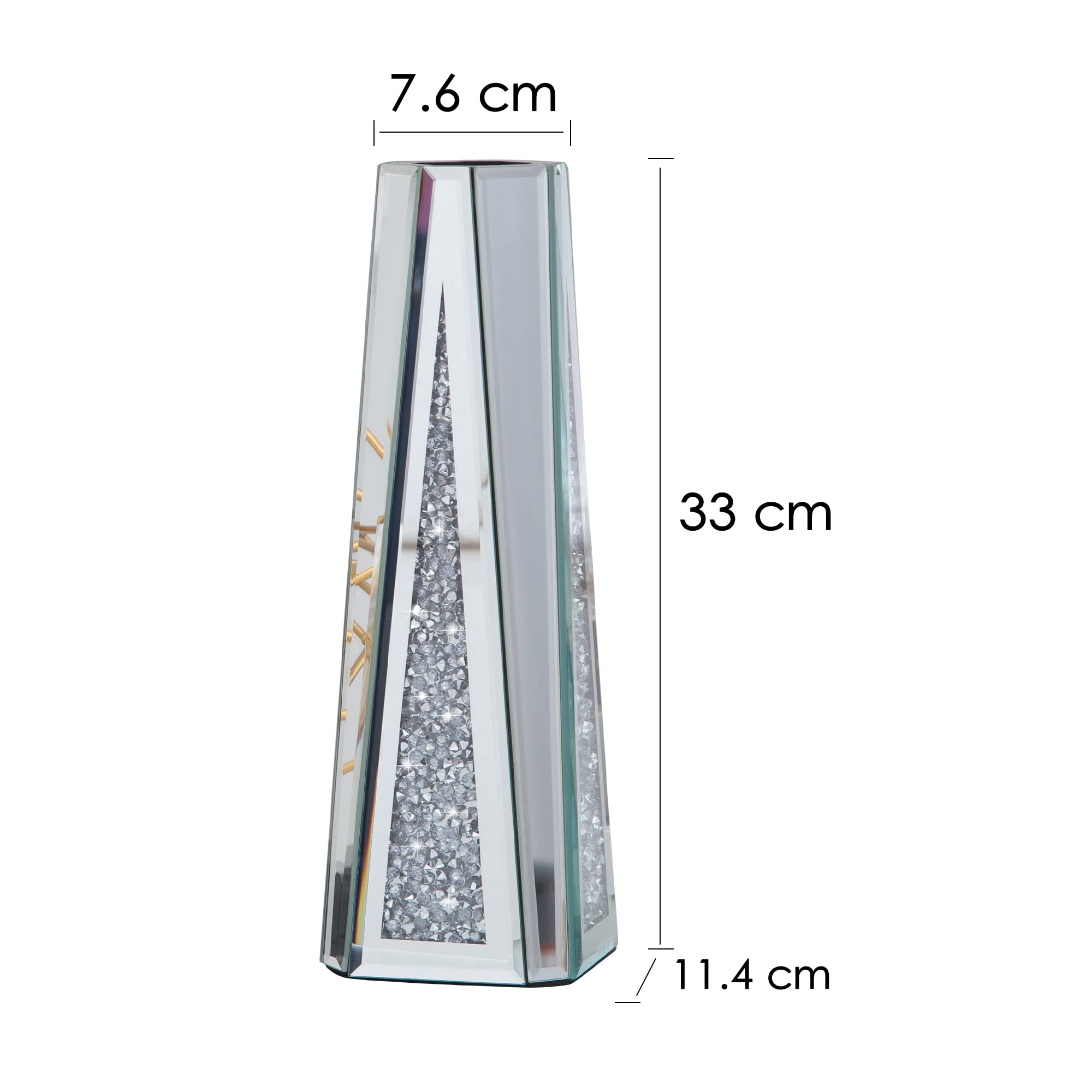 SHYFOY Jarrón grande para flores secas, 33 cm, decorativo de plata y cristal con cristales para el hogar, salón, mesa de comedor, boda