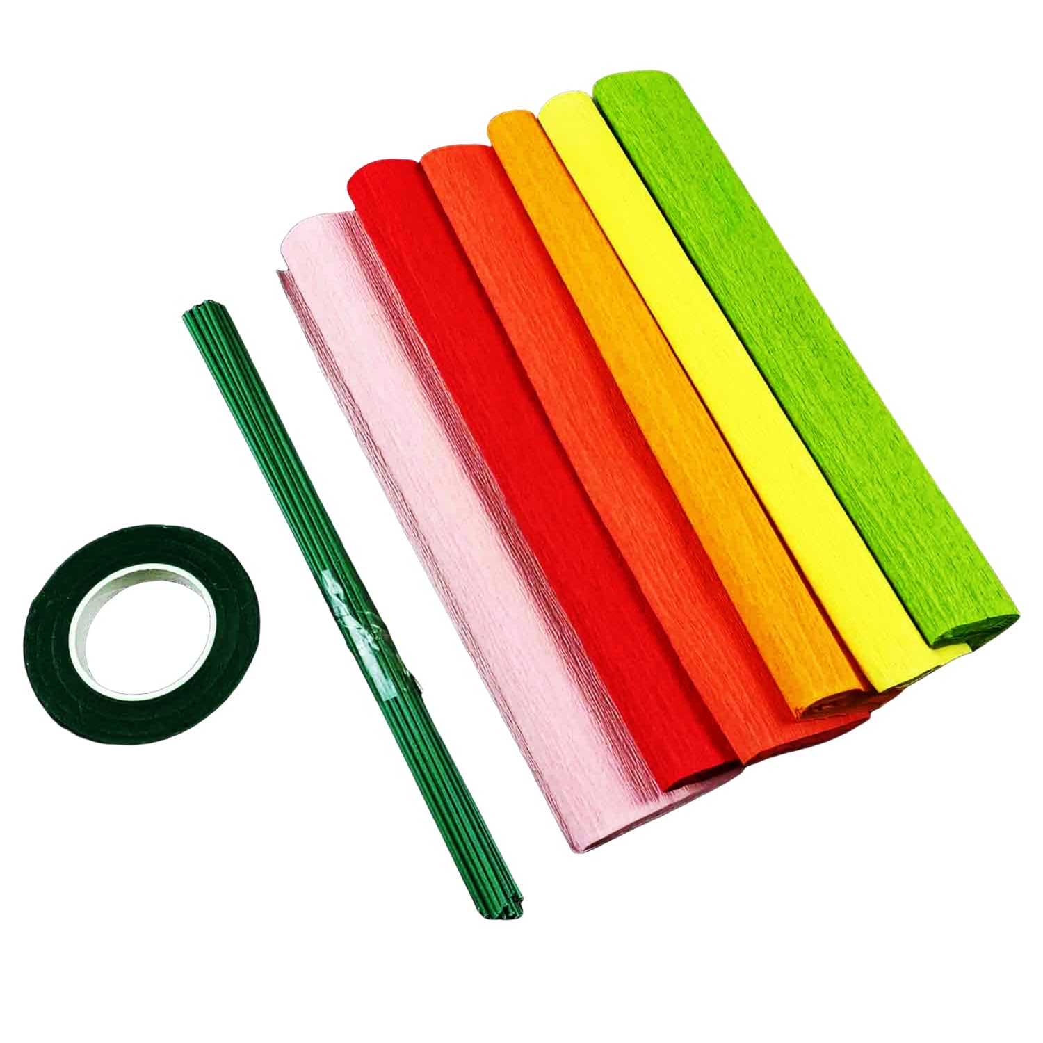 KYMY Crepe Paper Rolls with Iron Wires and Tape, 6 Rolls DIY Flower Kits with 6 Colors, Streamer for Birthday Wedding Holiday DIY Crafts Making