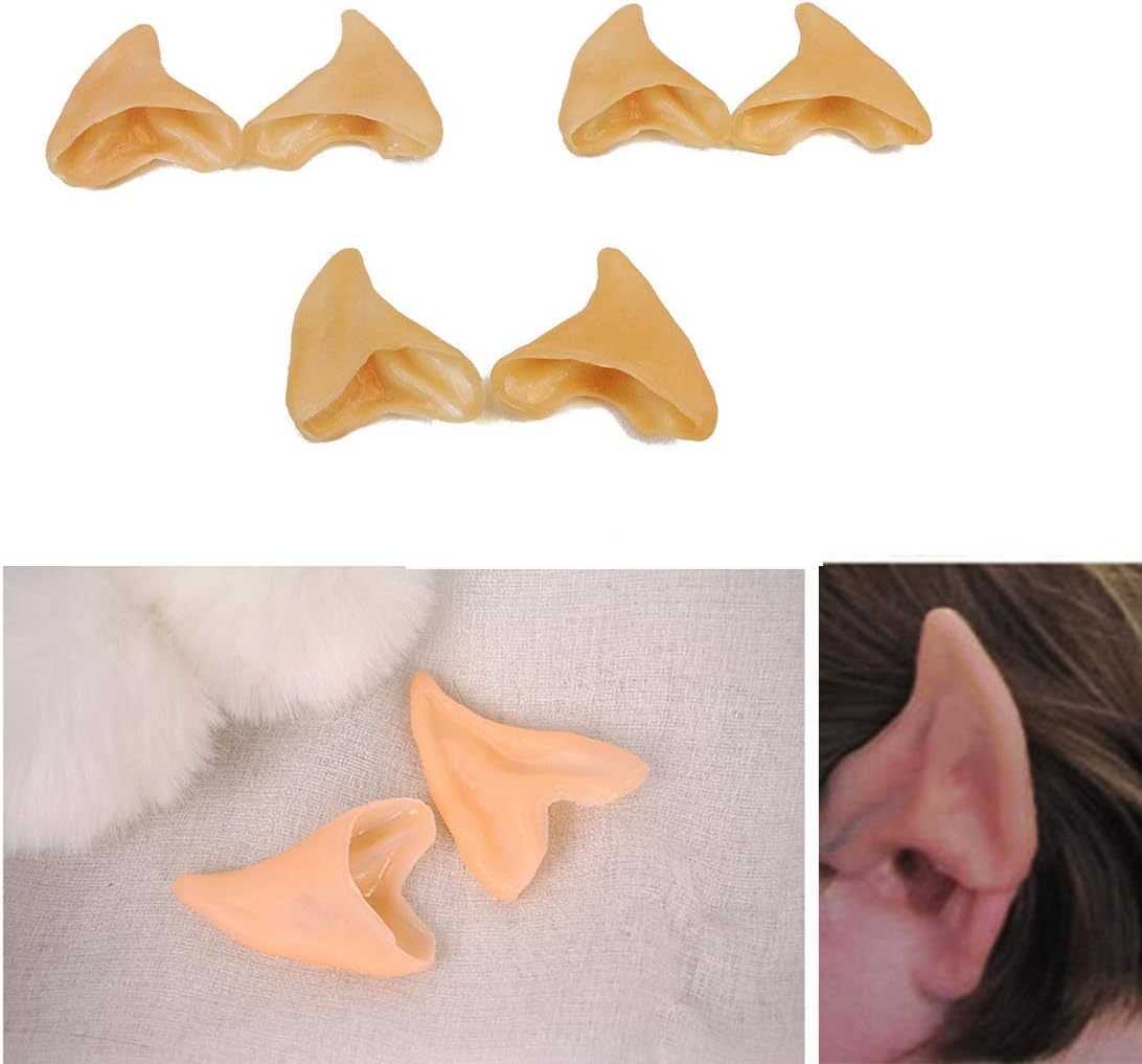 Kbraveo 3 Pairs Latex Soft Elf Ear Fake Ears Ear Tips For Halloween Cosplay Costumes Themed Party Accessories