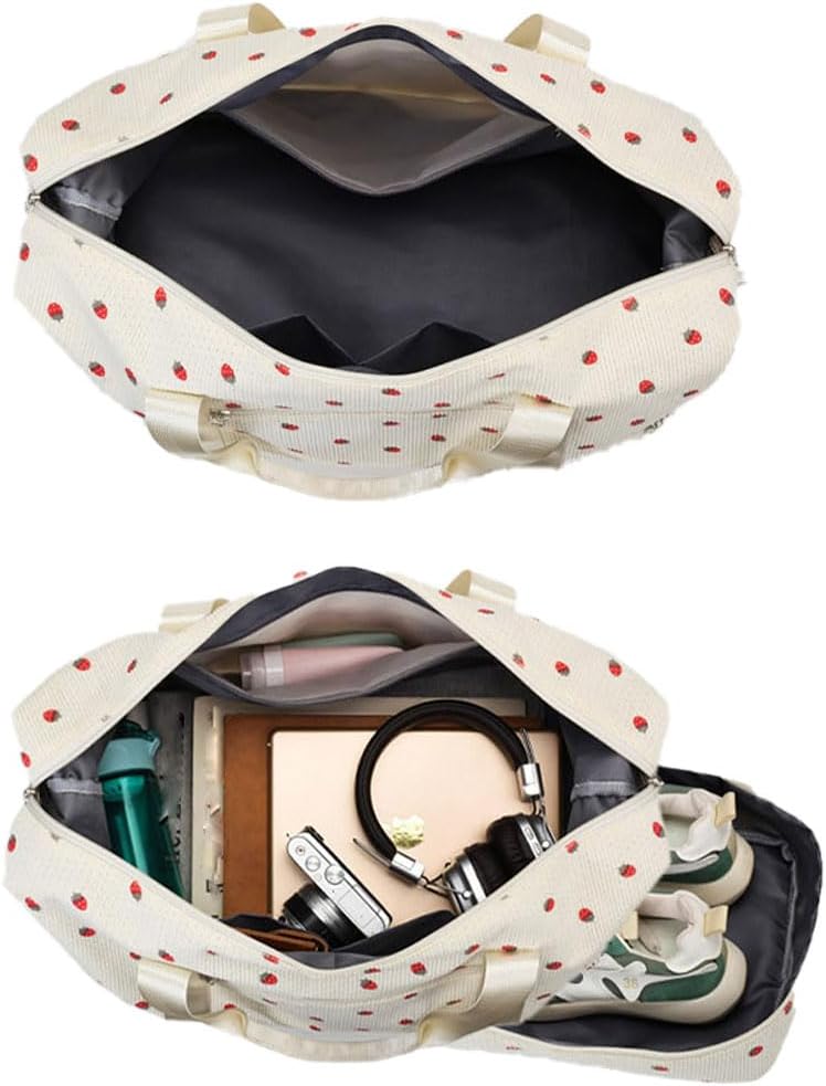 Strawberry Duffle Bag for Girls,Corduroy Gym Bag with Shoe Compartment & Wet Pocket,Cute Travel Bag Weekend Bag Dance Bag for Kids (pink) - Image 5