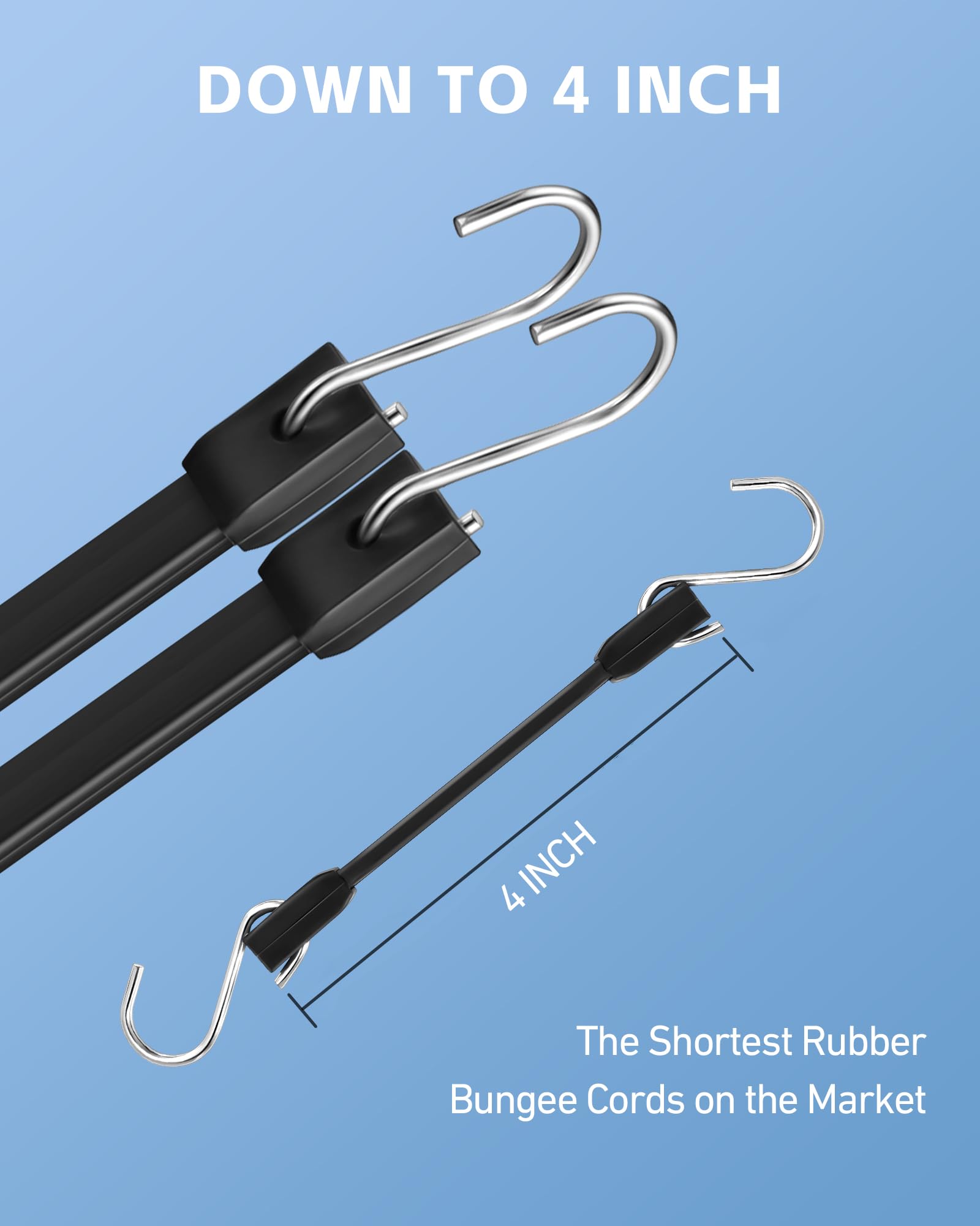 4 Inch Short Rubber Bungee Cords Heavy Duty Outdoor, Mini Small Bungee Straps With Upgraded Hooks - View #7