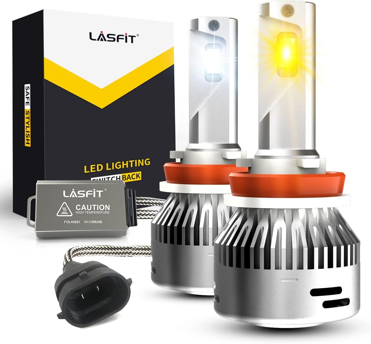 LASFIT LDplus H11 H8 H9 Switchback LED Light Bulbs Fog Light 6000K White/3000K Amber Yellow Replacement for Honda Civic Accord for Toyota Tacoma 4Runner Tundra RAV4 Play and Plug(2 pack)