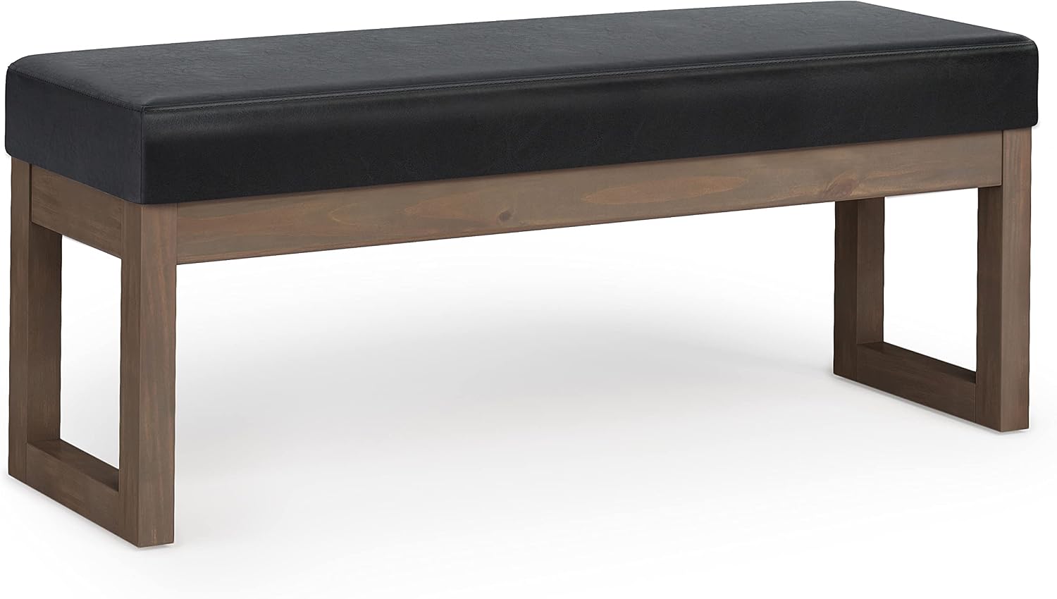SIMPLIHOME Milltown 44 inch Wide Contemporary Rectangle Large Ottoman Bench in Midnight Black Faux Leather, for Living Room, Bedroom