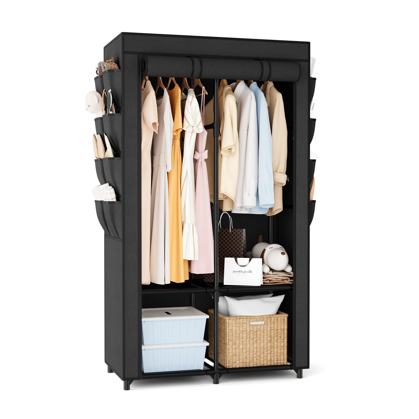 Portable Closet for Hanging Clothes Portable Wardrobe Closet with Cover 4 Storage Shelves 2 Hanging Rods and 8