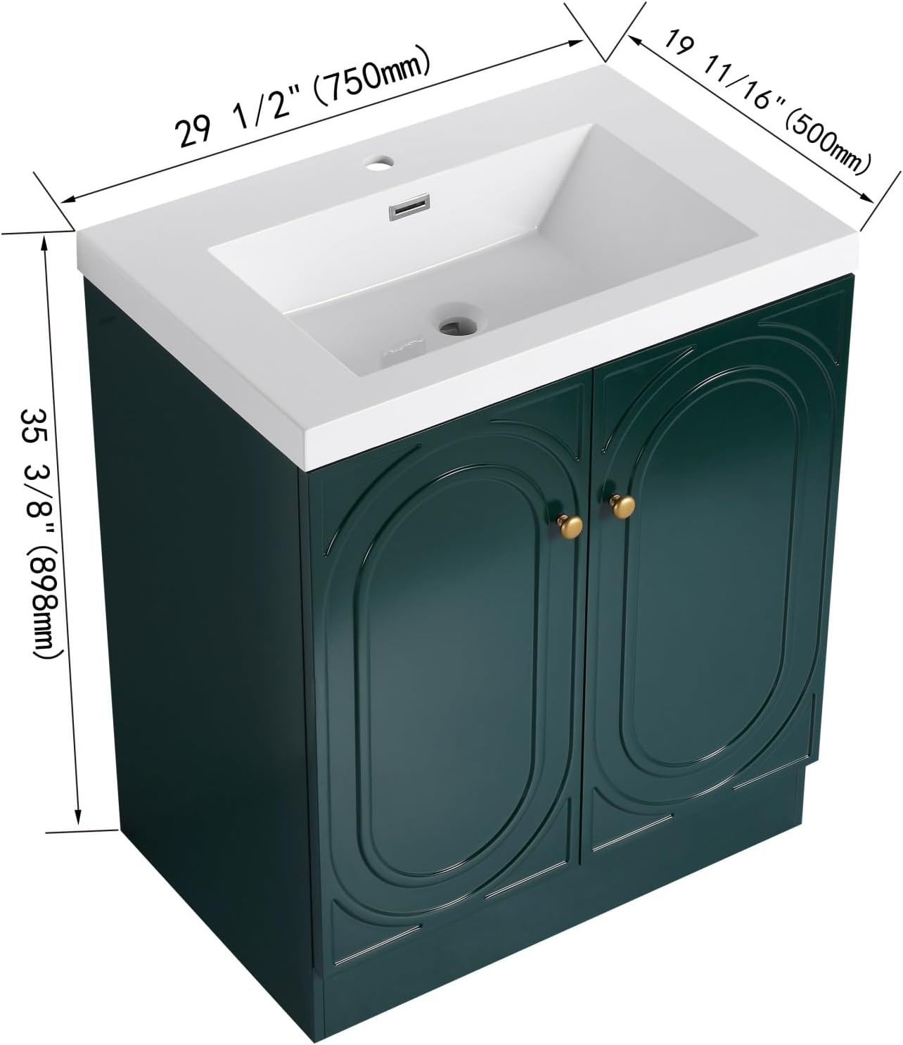 30" Bathroom Vanity with Sink, Freestanding Bathroom Storage Cabinet with Resin Sink & 2 Soft-Close Cabinet Doors, Modern Compact Vanity with Adjustable Shelf & 3-Color Handles, Dark Green