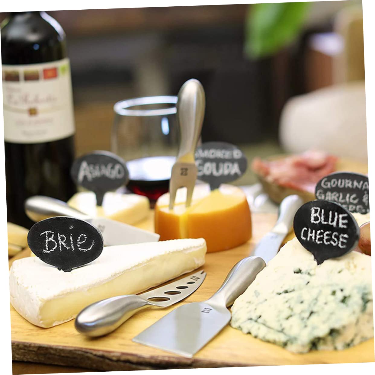 5 Sätze Wiederverwendbare Käsemarker Teiliges Set mit Schiefer Schildern und Kreide für Buffet Lebensmitteletiketten Leicht zu Reinigen Tragbar für Käse und Kuchenbeschriftung