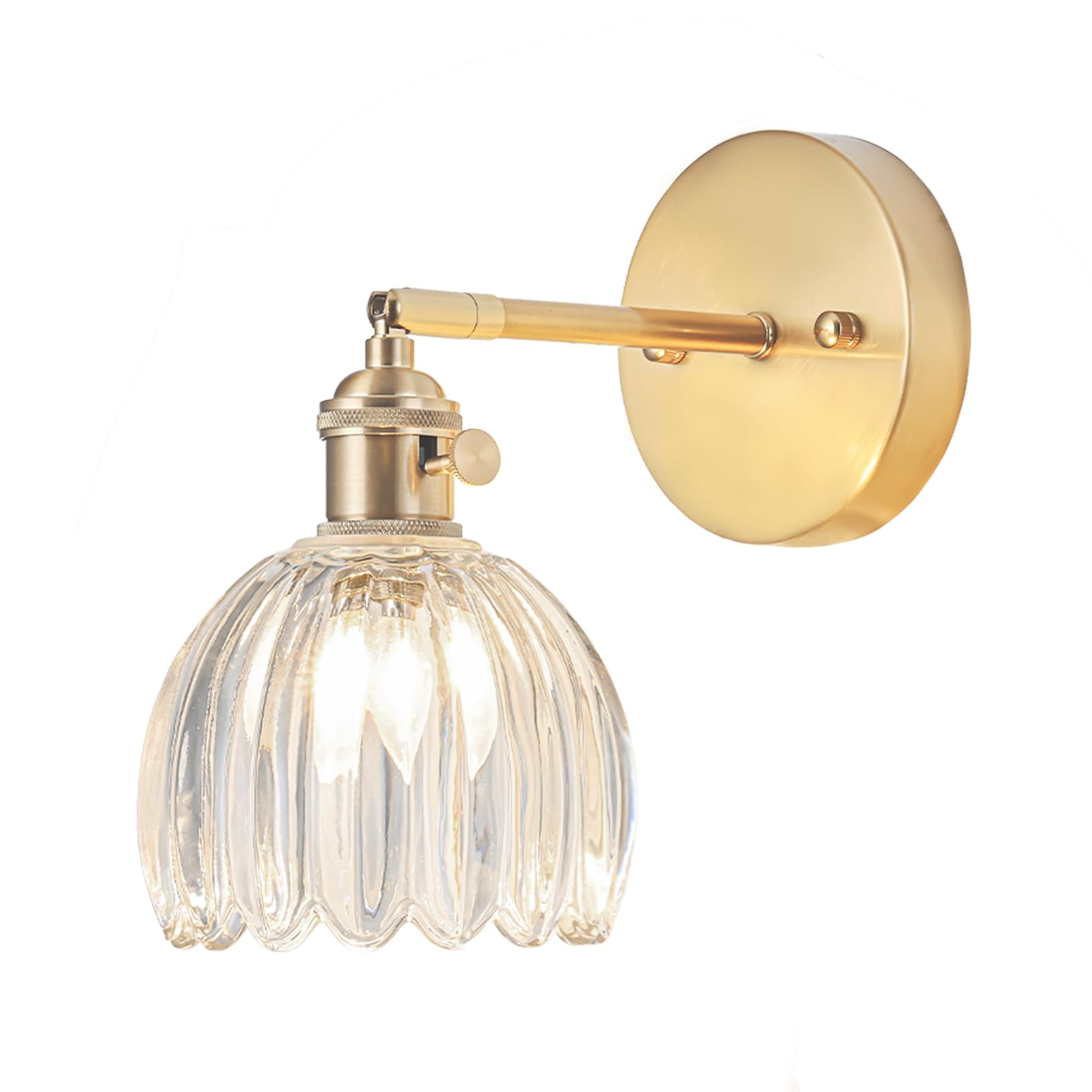LINSEEDS Hardwired Wall Sconce Light, Vintage Wall Sconce with Switch, Gold Wall Light Fixture with Tulip Transparent Glass Lampshade, Indoor Wall Light for Bedroom Bathroom, Bedside Wall Lamp — image 1