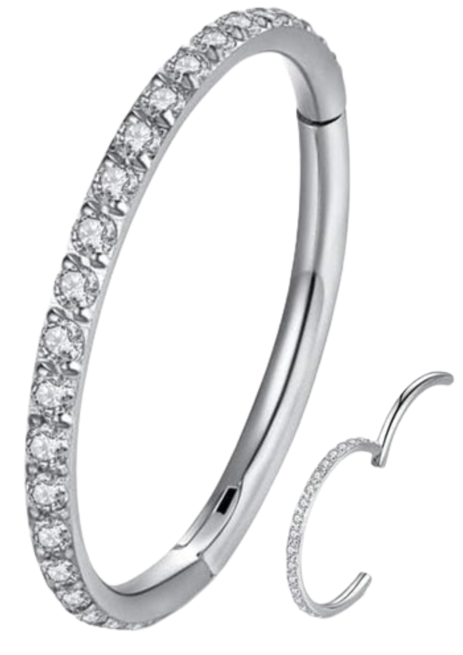 Clear CZ Nose Rings silver Stainless Steel Hinged Segment Rings 0.8/8mmm Nose Ring Hoops Hinged Seamless Segment Helix Daith Tragus Cartilage Earring Jewellery