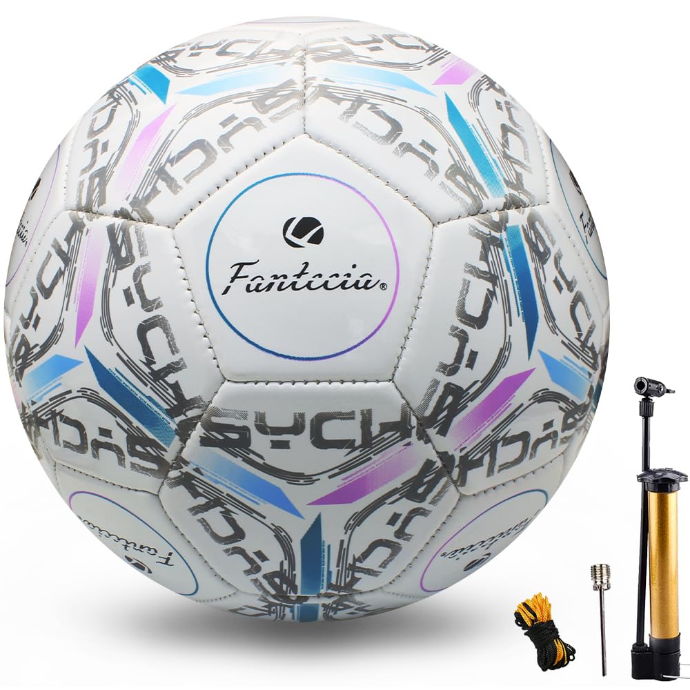 Pallone da Calcio Ufficiale Taglia 5, Pallone da Calcio in Pelle con Pompa, Palloni da Calcio da Allenamento per Bambini e Adulti