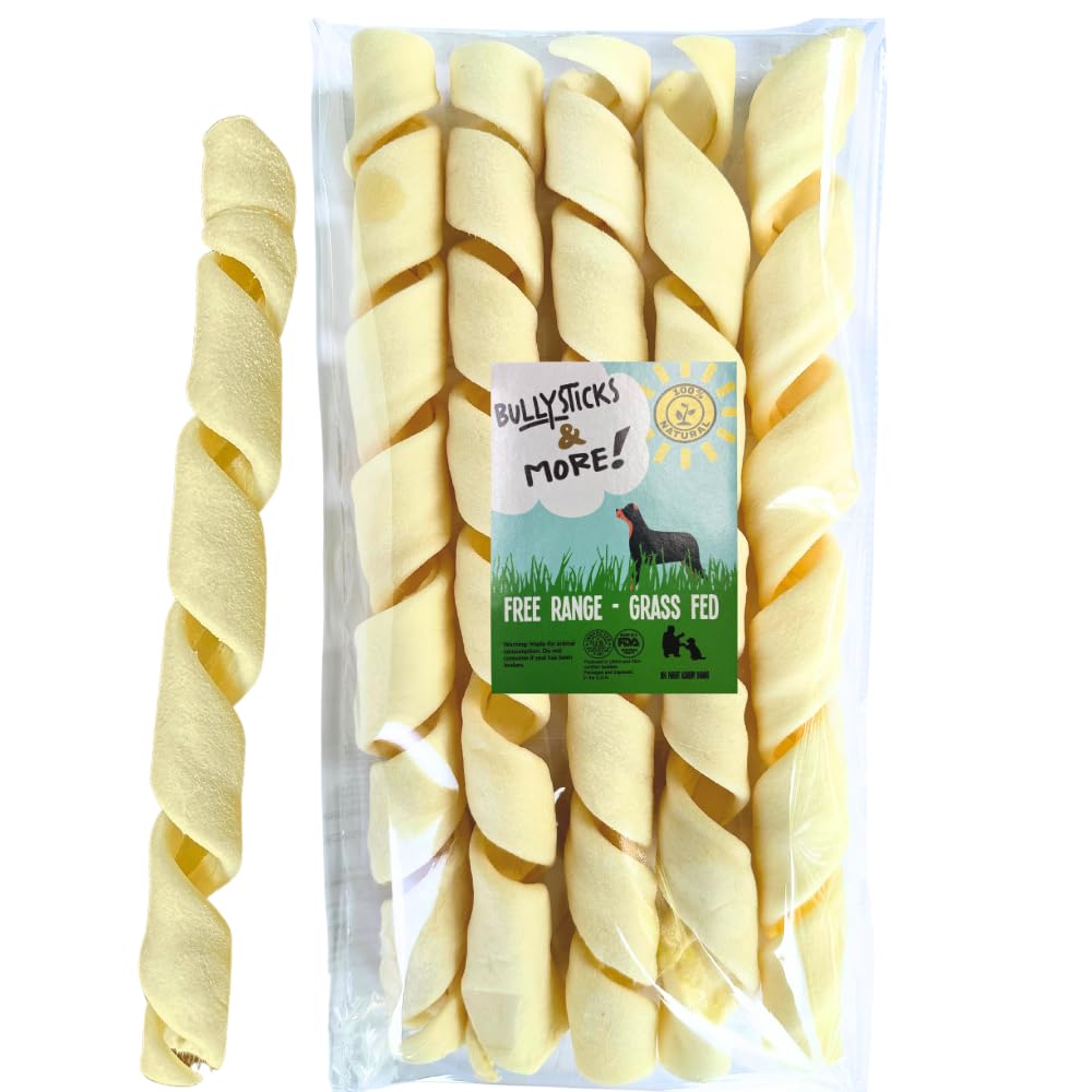 BULLYSTICKS & MORE 10-12 Inch Beef Cheek Springs for Dogs (5 Count) - Bully Springs Dog Chews - No Hide Bones