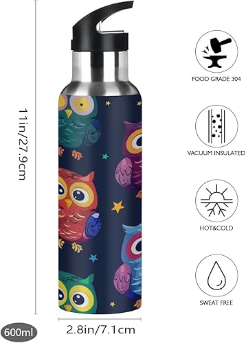 Vista 76 de Botella de agua de acero inoxidable con aislamiento al vacío, diseño de remolino, diseño de espiral, diseño abstracto retro, con popote y asa