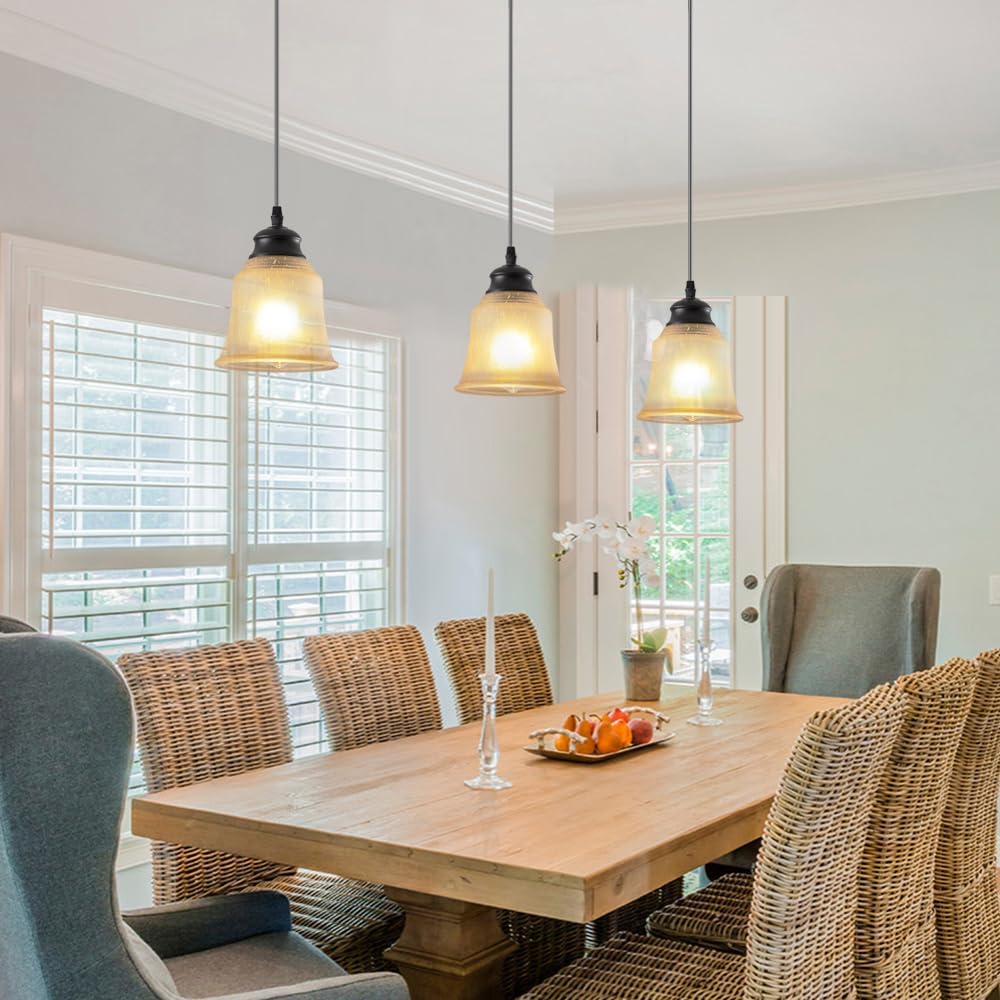 Glass Pendant Lights Kitchen Island, Vintage Pendant Light Fixtures with Hand-Blown Amber Glass, Farmhouse Modern Hanging Light for Kitchen Sink Dining Room Bedroom
