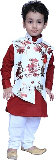 GREAT BEAR Ethnic Wear, Boys Festive & Party Kurta, Waistcoat and Pyjama Set (Maroon)