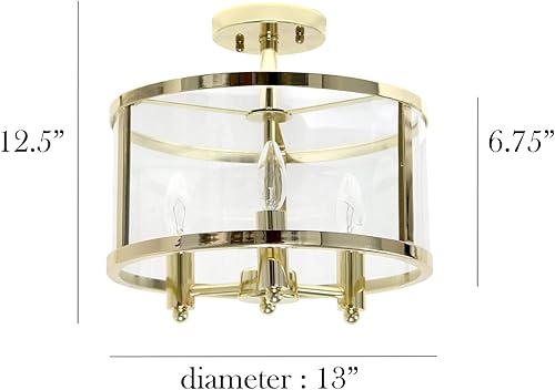 Miniatura 3 de Elegant Designs FM1005-GLD - Pantalla mediana de hierro y vidrio de 13 pulgadas, estilo tradicional de granja, industrial, montaje en techo,