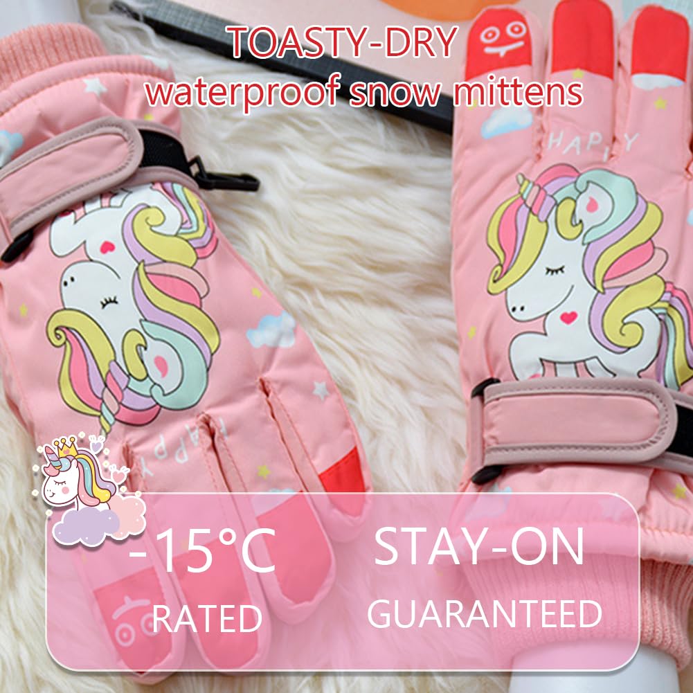Guantes de Esquí para Niños, Guantes de Nieve Impermeables Invierno para Niñas Resistente al Viento, Guantes de Nieve Impermeables para Invierno, Niñas de 6 a 14 años