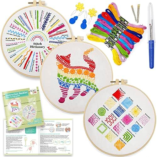 Learn 30 Stitches Cat Embroidery kit for Beginners . Beginner embroidery kit with Stamped Embroidery Patterns. Embroidery Kits. Embroidery Starter Kit. Needlepoint Cross Stitch Kit for Kids & Adults