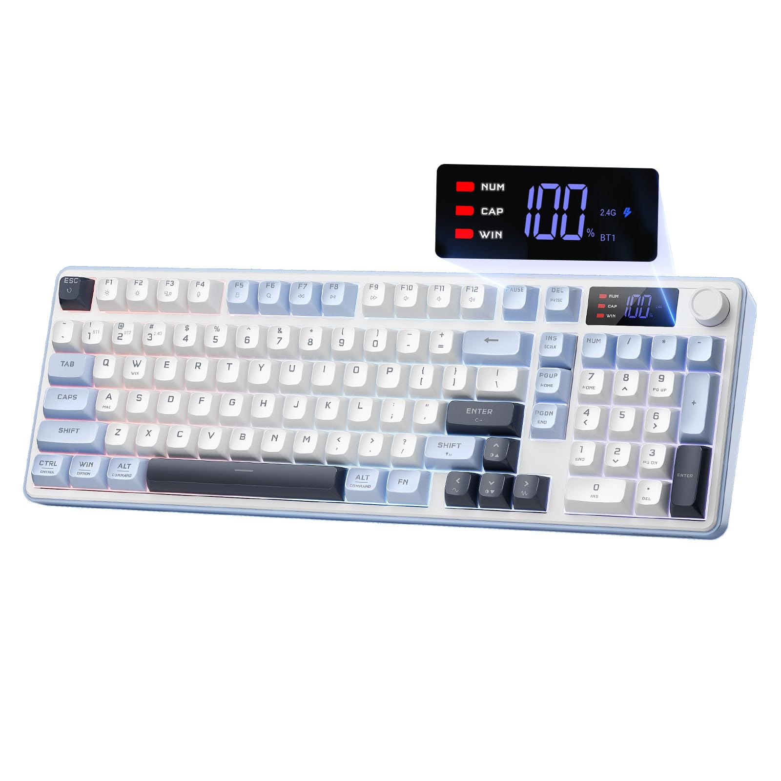 Redragon 96% Layout tri-Mode Membrane Keyboard, RGB Lighting with knob and Screen